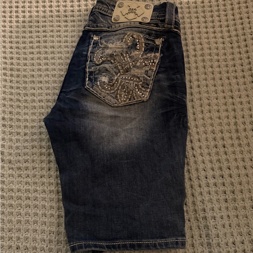Miss Me Dark Blue Embellished Shorts